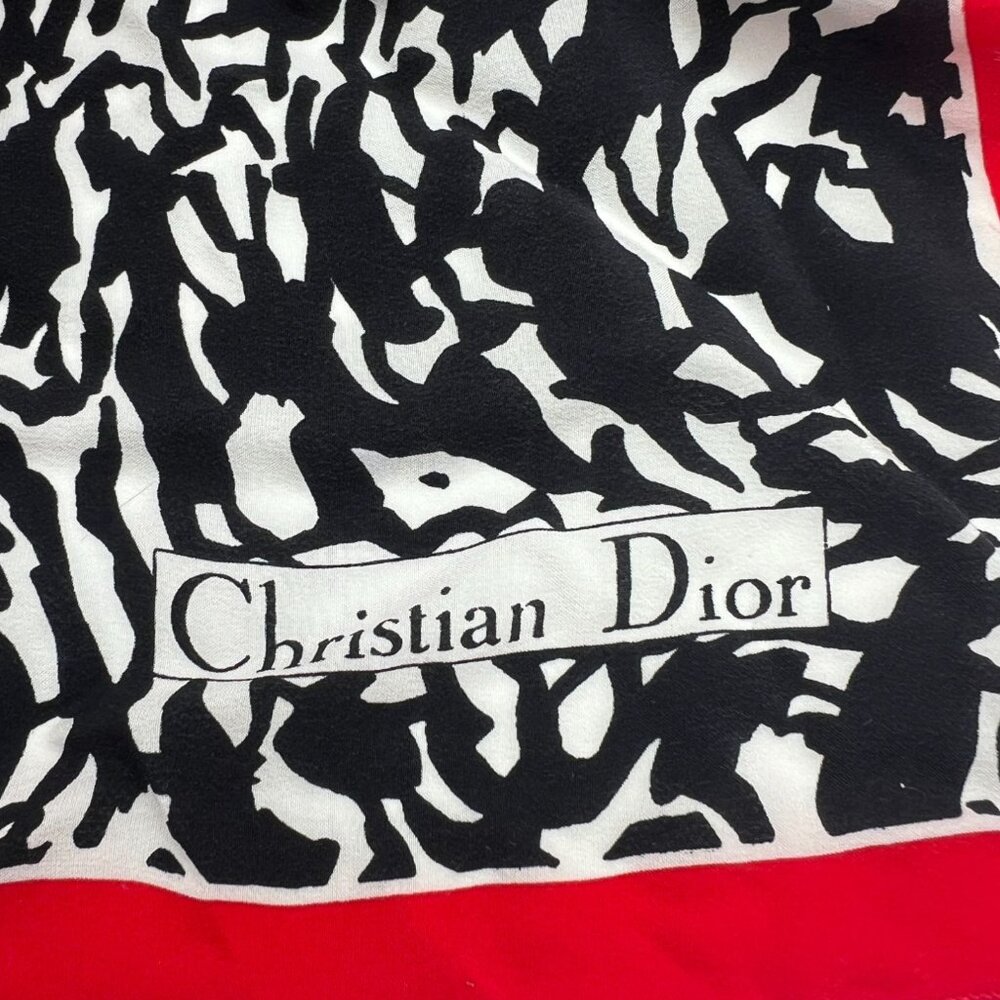 Christian Dior Vintage scarf silk geo pattern Orange Black Dior